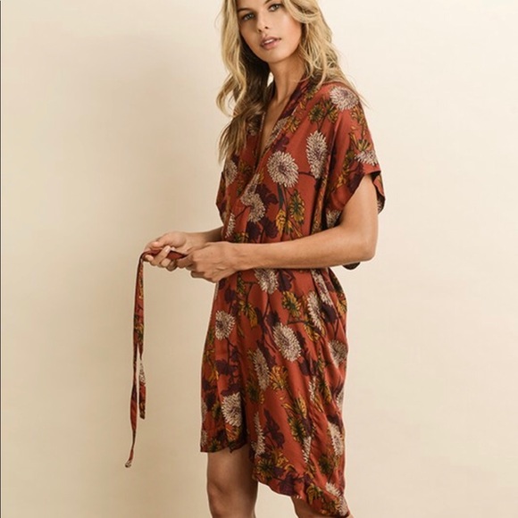 Autumn Kimono Sleeve Dress in Rust - Picture 3 of 7